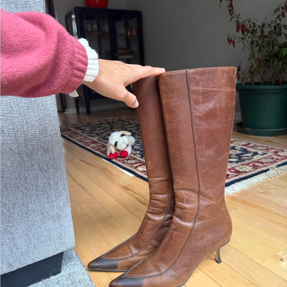 Jimmy Choo Chestnut Brown Leather Knee-High Heeled Boots